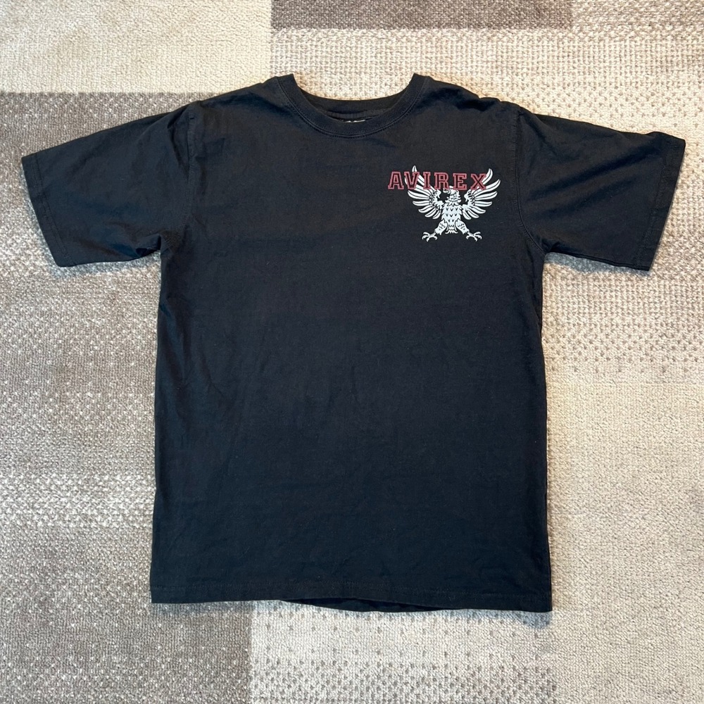 Y2K Avirex Boys Black Eagle Graphic T-Shirt Cotton Short Sleeve Tee Size M 10/12